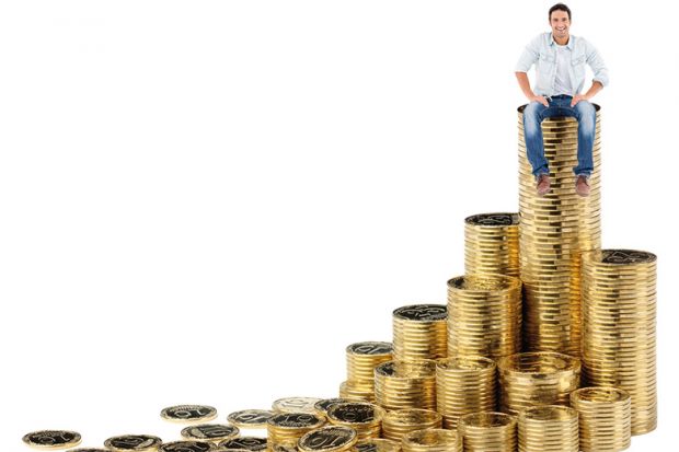 Man sitting on pile of money