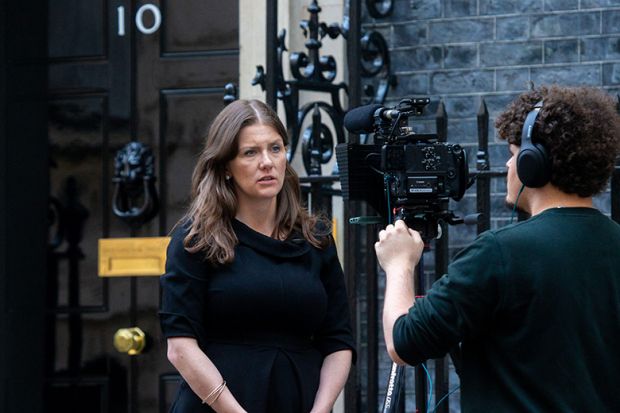 Michelle Donelan being filmed outside 10 Downing Street