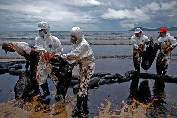 Oil spill workers