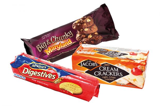 Packets of UK biscuits and crackers