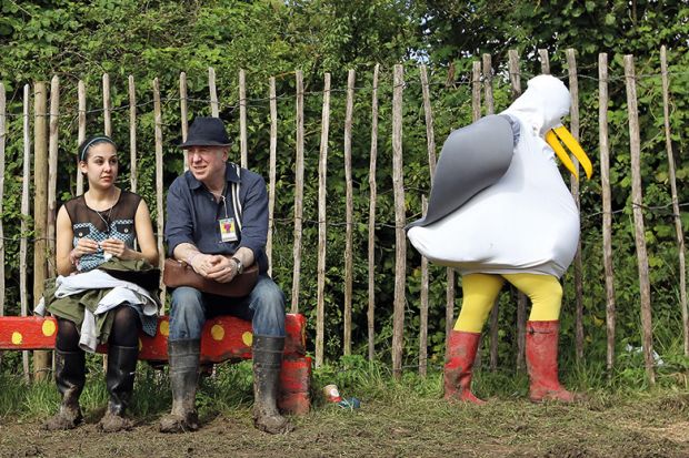 Person in seagull costume