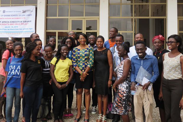 Political scientist Josephine Dawuni with postgraduates at University of Ghana