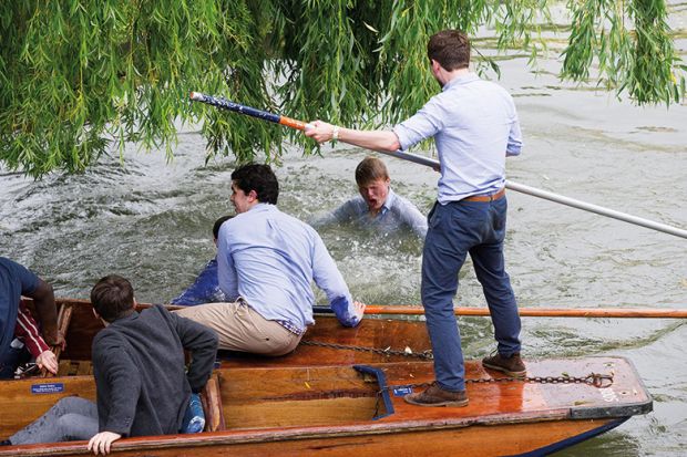 Man falls into water while punting