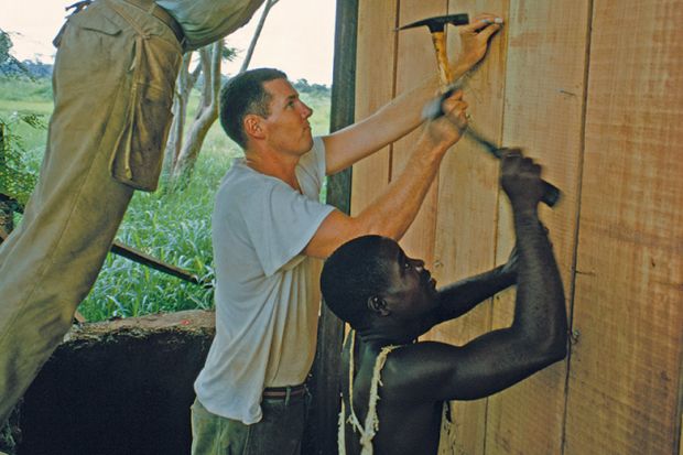 Putting up a wooden shack