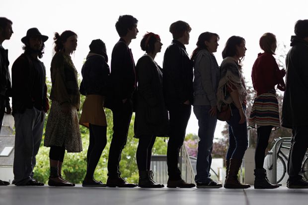 Queue of people in silhouette