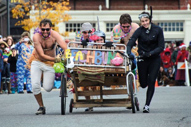 Racers at annual bed races, Bar Harbor, Maine