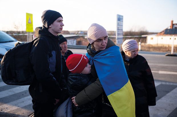 War refugees from Ukraine at the Slovak border crossing Vysne Nemecke, on 6 March 2022