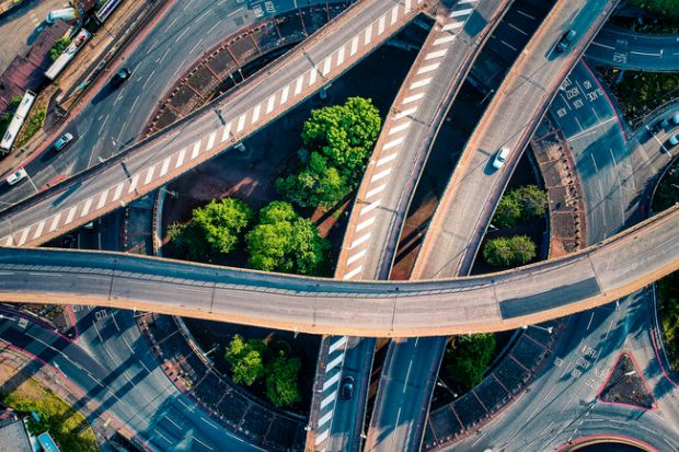 A road junction, seen from the air