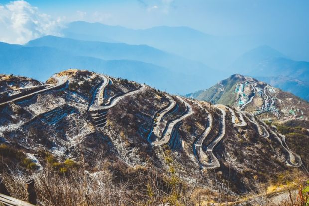 Zuluk hilltop, a lower Himalayan transit point on the Silk Route, in Sikkim, India. 