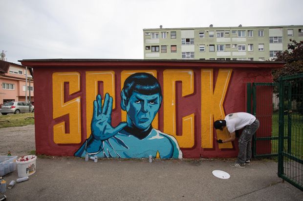 A mural showing Star Trek character Mr Spock in Zagreb, Croatia