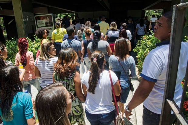 Students waiting to sit Enem exam, Recife, Brazil