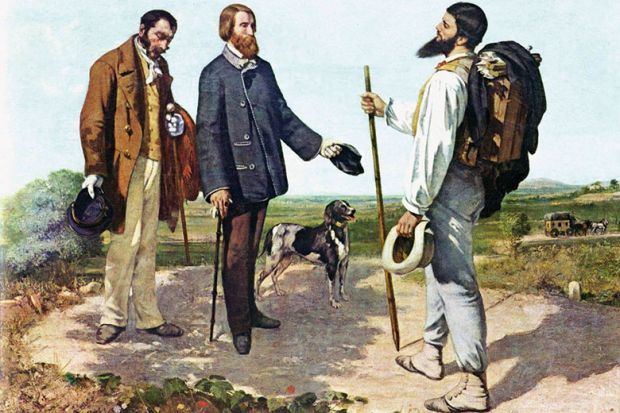 three men and a dog