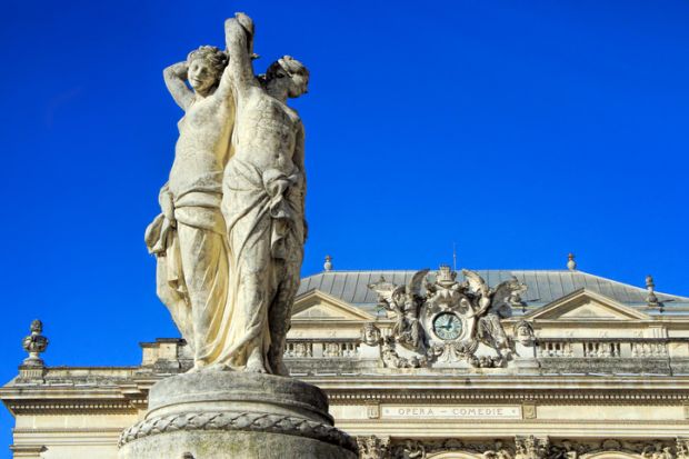 A statue of the three graces in Montpellier, symbolising the humanities