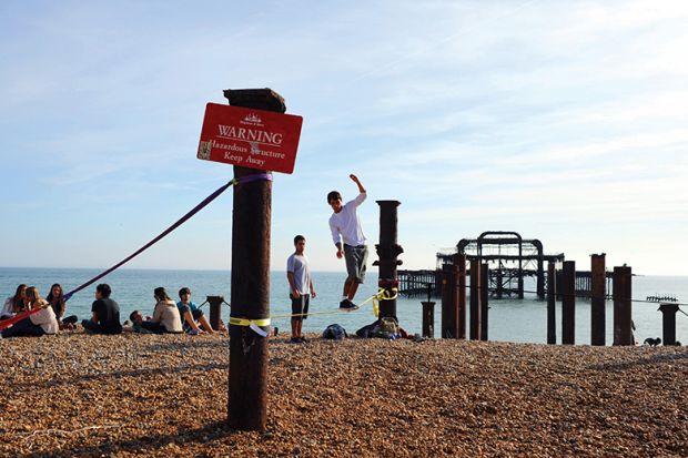 Tightrope on beach