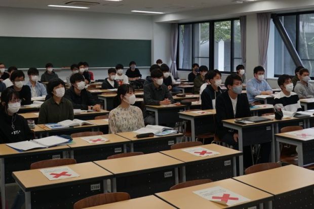 Students wearing masks in a classroom