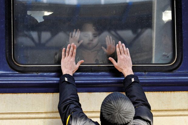 Goodbye at Kyiv central train station