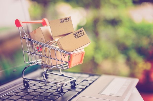 A shopping trolley on a keyboard