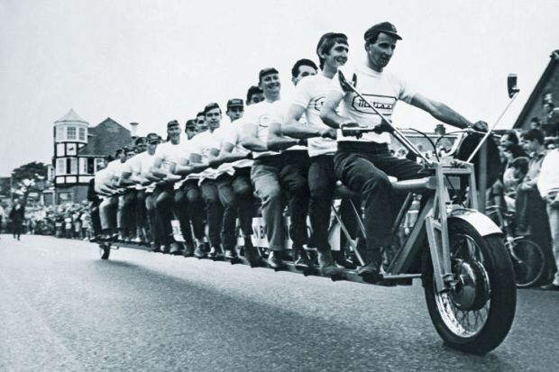 Twenty men on tandem, New Milton, England