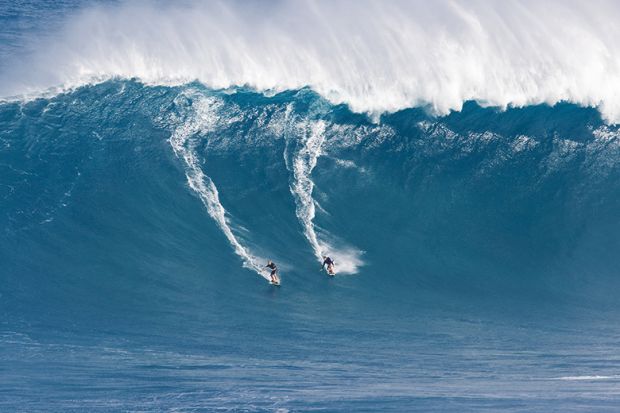 Two surfers on the ocean