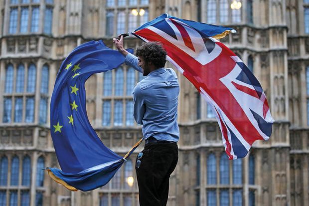 union jack and eu flags