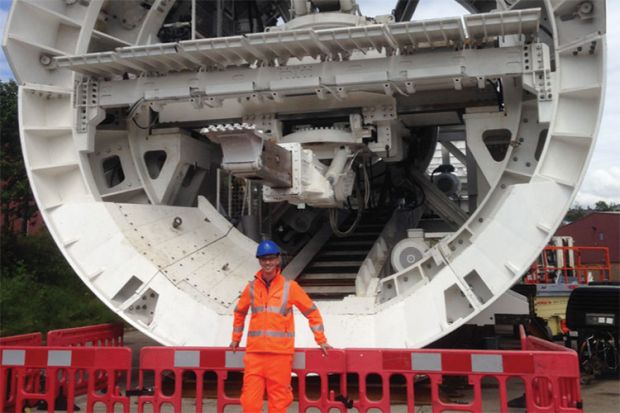 University of Sheffield student with tunnel boring machine (TBM)