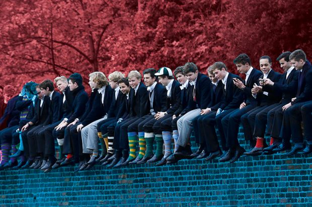 Eton boys on wall