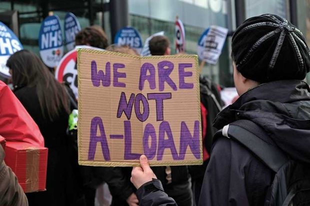 Students protest outside the Department for Business and Skills against the sell-off of student loans