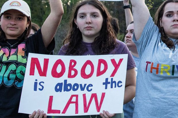 Demonstrators at St. Anselm College protest against former US President to illustrate US college criticised for hosting Trump’s ‘spectacle of lies’ 