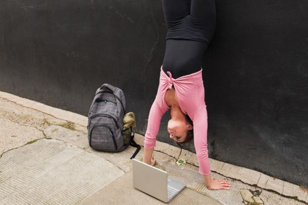 Woman doing handstand