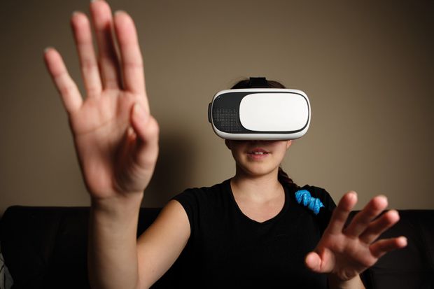 Woman wearing a virtual reality headset