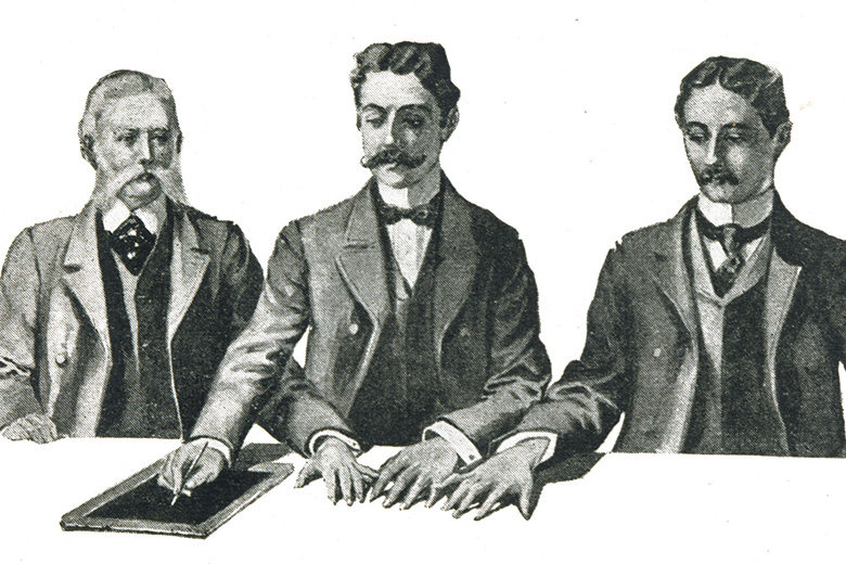 Victorian men with slate