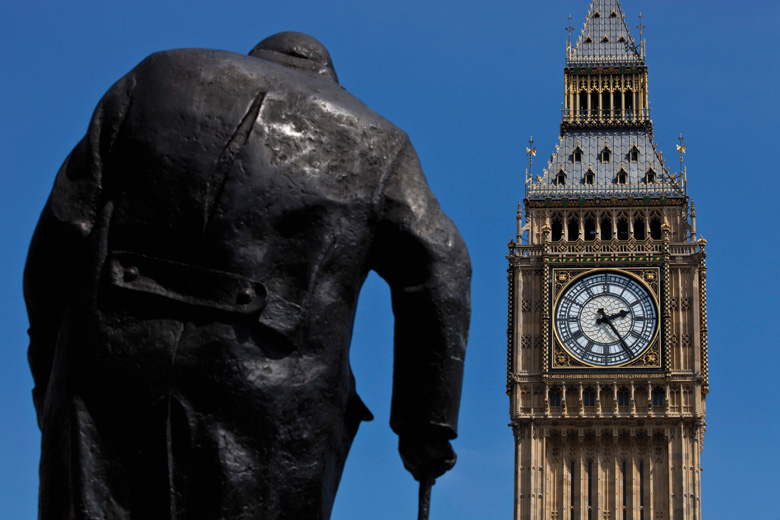 Winston Churchill statue and Big Ben, London